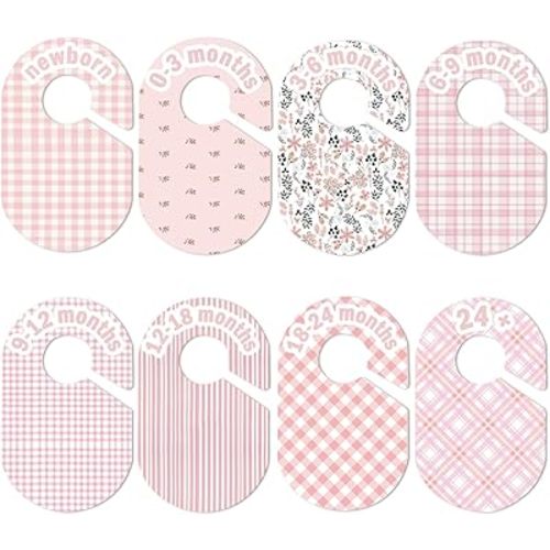 Baby Closet Divider, Baby Wardrobe Organizer, Double-Sided Design, Nursery Decor Clothes Hanger Dividers for Sorting 8 Sizes from Newborn to 12+ Months (Earth stone)