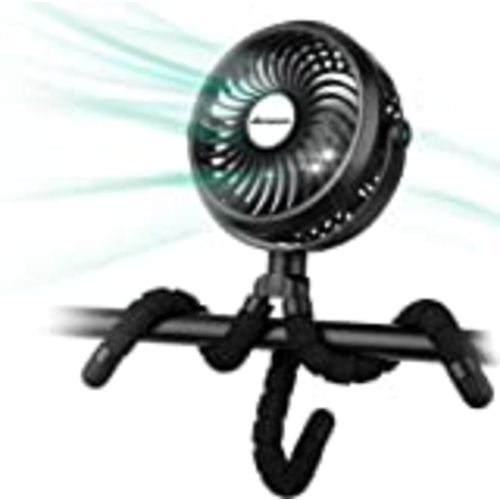 WiHoo Mini Handheld Stroller Fan,5200mAh Personal Portable Fan Car Seat Baby Fan with Flexible Tripod Fix on Stroller,USB or Battery Operated Desk Fan Adjustable 3 Speeds for Camping - Stroller Fan Black
