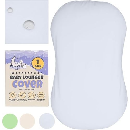 100% Waterproof Baby Lounger Cover - 2-Ply Organic Cotton Slipcovers Keep Your Lounger Clean & Your Baby Comfy - Machine Washable - (Lounger Not Included) - Gray