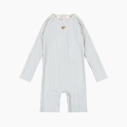 Aster Long-Sleeve Swim Onesie in Tea Stripe