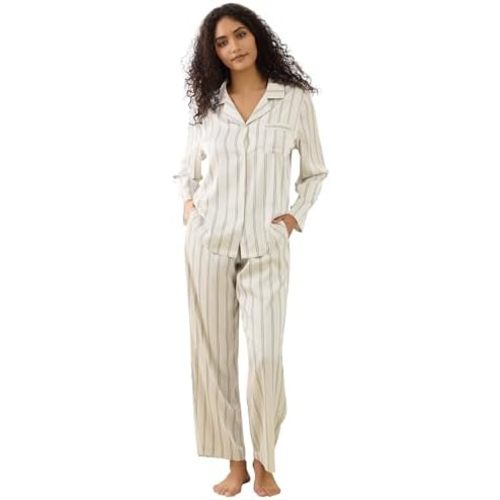 Womens Silk Satin Pajamas Set Button Down 2 Piece Pjs Long Sleeve Oversized Sleepwear with Pockets