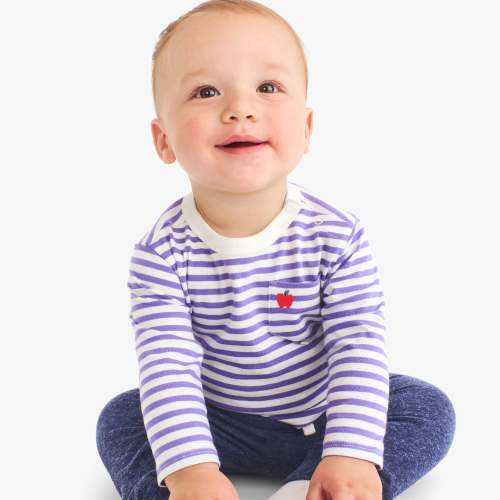 Baby long sleeve embroidered stripe tee | Primary.com