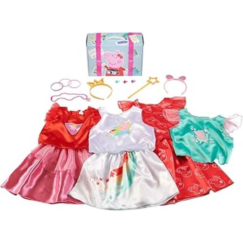 Just Play Peppa Pig Dress Up and Pretend Play Trunk, Reusable Cardboard Trunk with 18-pieces, Size 4-6X, Kids Toys for Ages 3 Up, Amazon Exclusive