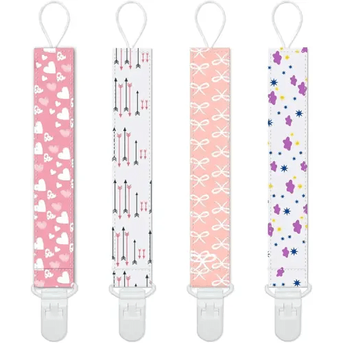 Yoofoss Pacifier Clips 4 Pack Baby Pacifier Holder for Girls Plastic Teething Clip Universal Holder Leash for Pacifiers Teething Toy and Soothie