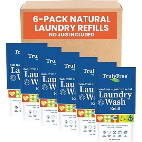 Truly Free Laundry Detergent for Sensitive Skin | Gentle & Safe for Baby Clothes | Plant-Based | 6 Pack Refill Powder | Easy to Dissolve to Create a Liquid | Signature Scent (300 Loads)