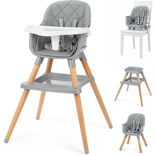 Ezebaby 6 in 1 High Chairs for Babies and Toddlers, Baby High Chair Convertible to Booster Seat and Toddler Chair, Wooden High Chair with Storage and Dishwasher Safe Tray