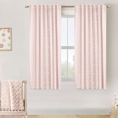 Kids Curtains for Bedroom Girls,Blackout Light Blush Pink Floral Boho Black Out Beautiful Pastel Curtains for Baby Room Playroom 63 Inch Length