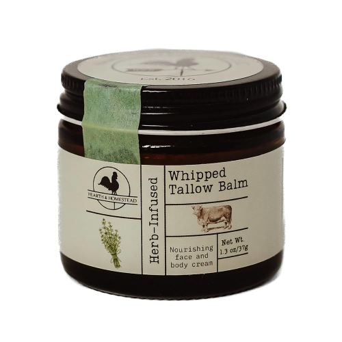 Handmade Whipped Tallow Balm (Unscented/Herb-Infused) - Organic Body Butter with Infused Olive Oil, for Eczema, Rosacea, Baby - 1.3 oz