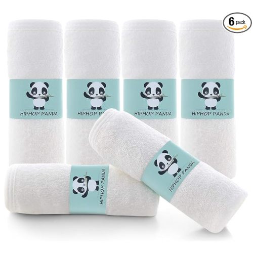 HIPHOP PANDA Baby Washcloths, Rayon Made from Bamboo - 2 Layer Ultra Soft Absorbent Newborn Bath Face Towel - Reusable Baby Wipes for Delicate Skin - White, 6 Pack
