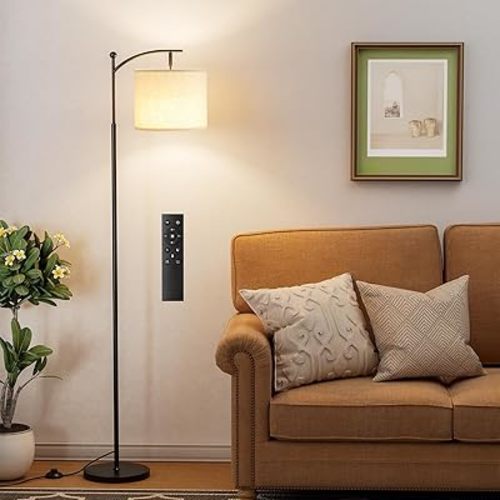60" Floor Lamps with Remote Control & Bulb, Colors Temperature & Brightness Adjustable, Deep Beige Shade & Black Pole