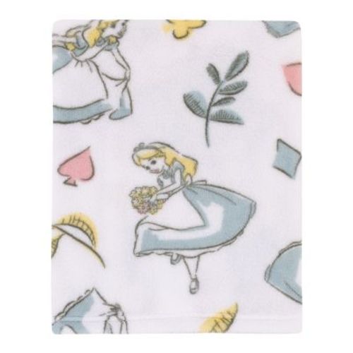 Disney Alice In Wonderland Light Blue, Pink, Yellow, And White Super Soft Plush Baby Blanket