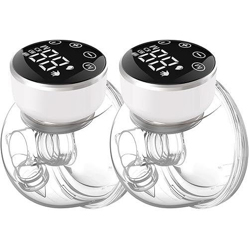 Wearable Breast Pump Hands Free of Longer Battery Life & LED Display, Portable Electric Breast Pump with 3 Modes & 9 Levels & Low Noise, 24 mm Flange, 2 Pcs White