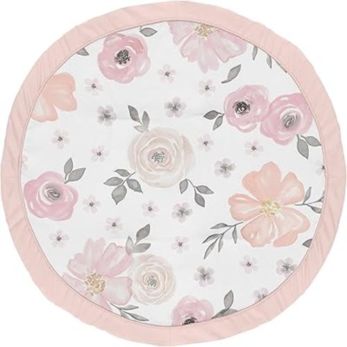 Sweet Jojo Designs Blush Pink, Grey and White Shabby Chic Playmat Tummy Time Baby and Infant Play Mat for Watercolor Floral Collection - Rose Flower