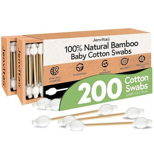 100% Bamboo Cotton Swabs for Ears (200-Pack) - Perfect for Baby & Personal Care | Double-Tipped Ear Swabs Cotton for Makeup & Cleaning | FSC Certified & Hypoallergenic, Made for All Ages & Pet
