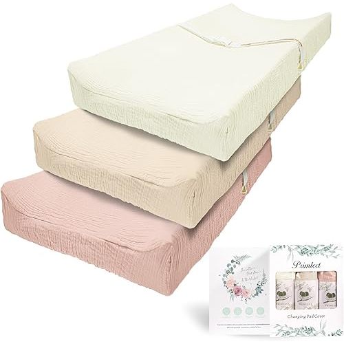 Muslin Changing Pad Cover for Boys Girls 100% Cotton Fitted Baby Diaper Changing Table 3 Pack Soft and Breathable for Standard Changing Table Topper 32"x16"