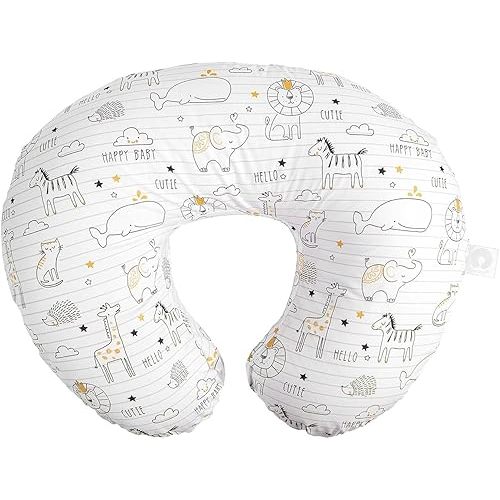 Boppy Nursing Pillow Original Support, White and Gold Notebook, Ergonomic Nursing Essentials for Bottle and Breastfeeding, Firm Fiber Fill, with Removable Nursing Pillow Cover, Machine Washable