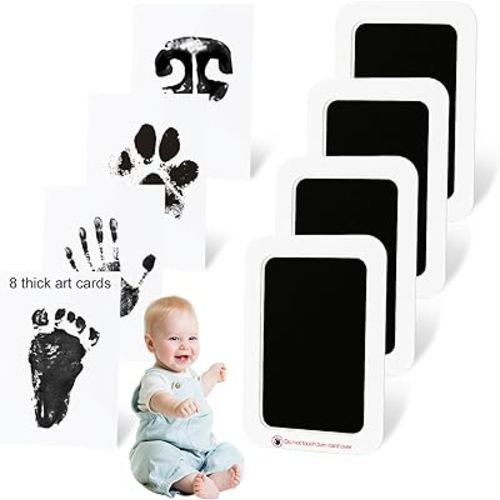 echosari Inkless Baby Hand & Footprint Kit 4 Pack 8 Art Cards, 3.7x2.3in Mess Free Clean Touch Ink Pad for Newborn Keepsake, Baby Handprint and Footprint Memory Gift for New Parents