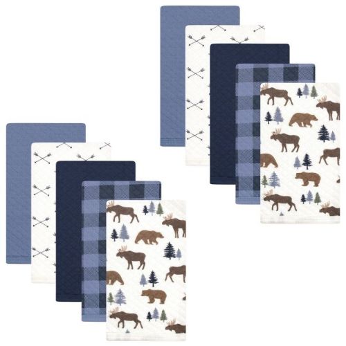 Hudson Baby Infant Boy Quilted Burp Cloths 10pk, Moose Bear, One Size
