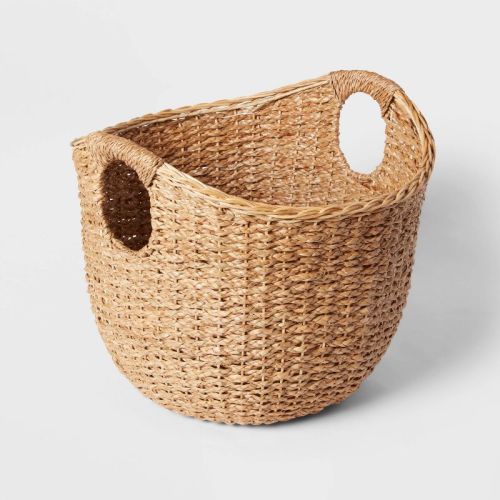 Large Round Braided Seagrass Basket - Brightroom™: Handwoven Khaki Wicker For Blanket Storage, Nest Certified