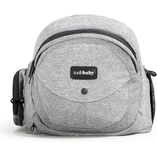 Tushbaby Original Hip Seat Baby Carrier for Babies & Toddlers up to 45 lbs, Safety Certified, Lightweight No-Foam Design with Storage, Grey