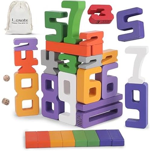 Wooden Number Building Blocks, Large Digit Blocks 1-10, 30 Pcs Math Blocks Number Toys for Kids, Educational Blocks for Toddlers, Toys to Learn Numbers for 3 Year Olds +