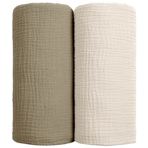 Muslin Swaddle Blanket Baby - Cotton Swaddling Blanket Soft Baby Receiving Blanket Neutral 2Pack(Olive) - L-olive - Solid