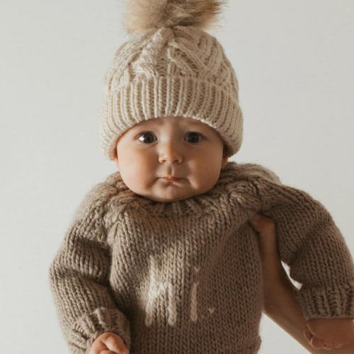 Hi. Crew Neck Knit Sweater, Pebble