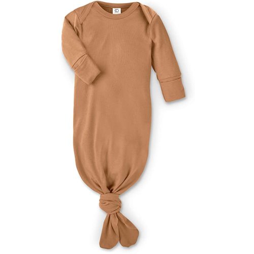 Colored Organics Baby Organic Cotton Knotted Gown - Infant Nightgown with Mitten Cuffs - 0-3 Months - Ginger