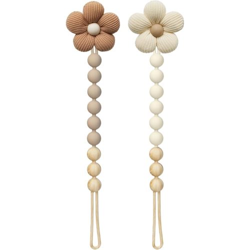 2Pcs Flower Pacifier Clip, 100% Food-Grade Silicone Pacifier Clip with Soft Fabric Daisy, Secure One-Piece Design, Easy to Clean, Baby Shower Gift for Girls Boys