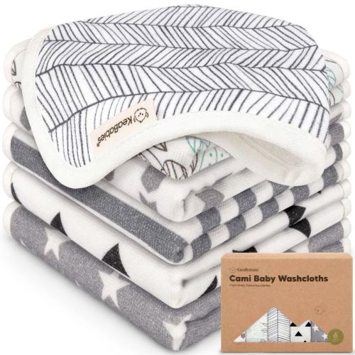 6-Pack Cami Baby Washcloths for Newborn, Organic Cotton Face Wash Cloths for Babies, Soft & Absorbent Baby Bath Towels (Grayscape)