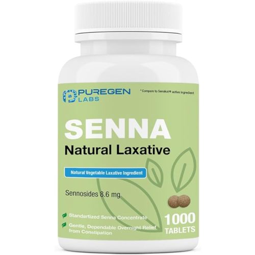 Puregen Labs Senna 8.6 mg Tablets (1000 Count) – Natural Sennosides Vegetable Laxative for Constipation, Bloating, Gas, Irregularity Relief