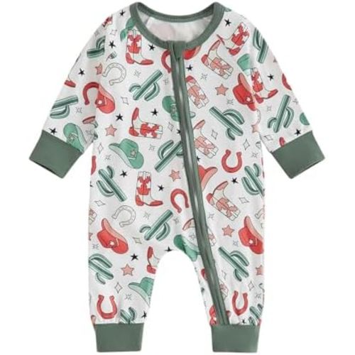 Karwuiio Baby Boy Girl Western Clothes Cow Print Long Sleeve Romper Jumpsuit One Piece Newborn Fall Winter Outfit