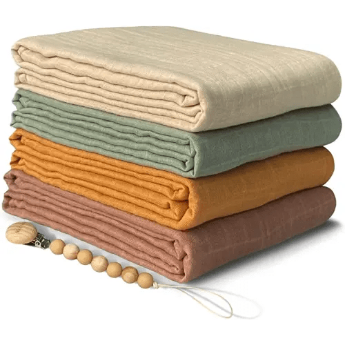 Moonkie Muslin Swaddle Blanket | Comfort Soft Baby Blanket for Boys and Girls | Silky Bamboo Infant Receiving Blanket Baby Swaddle Wrap | Unisex, 47 x 47 inches, 4 Pack