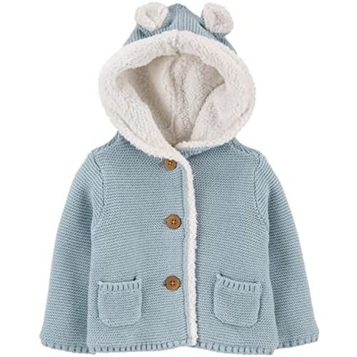 Carter's Unisex Baby Boys and Baby Girls Button Front Hooded Sherpa-Lined Cardigan Jacket