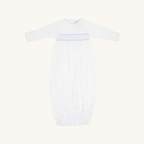 Sweetly Smocked Greeting Gown - Worth Avenue White with Buckhead Blue