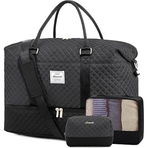 LOVEVOOK Travel Weekender Bag for Women, Carry on Overnight Bag with Shoe Compartment, Travel Duffle Bag Women, Yoga Gym Duffel Bag with Wet Pocket, Hospital Bags for Labor and Delivery, 3 Pcs Set