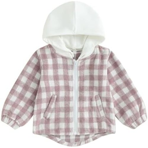 Douhoow Toddler Baby Plaid Jacket Baby Boy GIrl Flannel Hoodies Zip Up Hooded Fall Winter Outerwear Coat