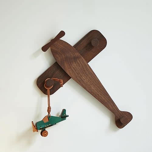 Walnut Coat Hooks Wall Mount with 3 Hooks,Unique Airplane-Shaped Wall Hooks for Kids,Gift for Boys and Girls
