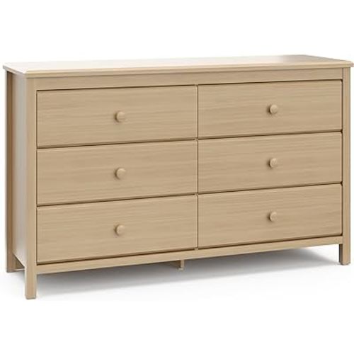 Storkcraft Alpine 6 Drawer Double Dresser (Driftwood) – GREENGUARD Gold Certified Nursery Essential, Kids Storage Chest, Bedroom Organizer, Modern, Easy-to-Match Design