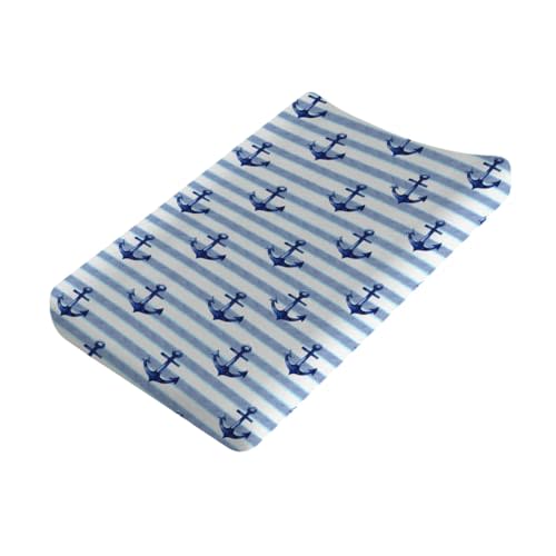 Navy Nautical Life Changing Pad Covers Watercolor Anchors Stripes Baby Nursery Diaper Changing Pad Table Sheets for Boy Girl Marine Ocean Soft Breathable Stretchy Changing Table Mats Covers 32''x16''