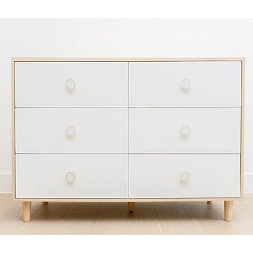 Baby Dresser for Nursery, Kids, and Bedroom – 6 Drawer White Wood Dresser with Solid Wood Legs, Storage for Clothes and Baby Essentials, White