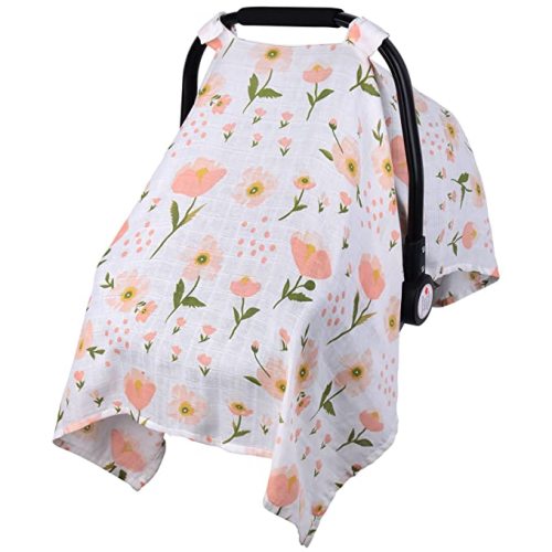 Muslin Carseat Cover for Babies, Metplus Breathable Infant Carseat Cover Lightweight Baby Carrier Cover for Girls Boys, Fit Spring Summer/Hot Days/Warm Weather, Pink Floral - Pink flower