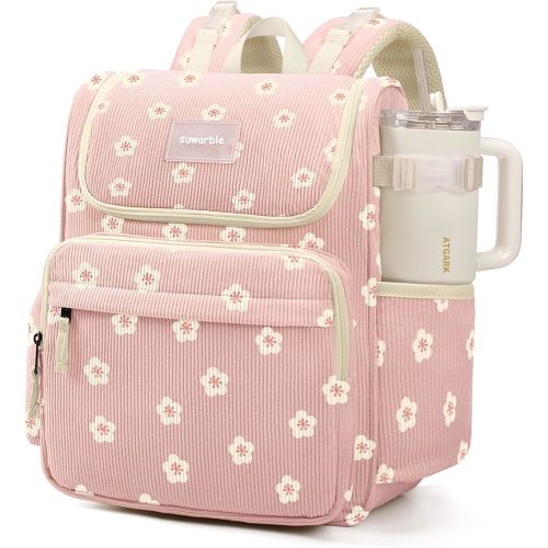 Large Corduroy Toddler Diaper Bag Backpack, Baby Boy Girl Diaper Bag for Mom, Girls Baby Travel Bag with Stroller Straps, Secures Strap for 40oz Bottles
