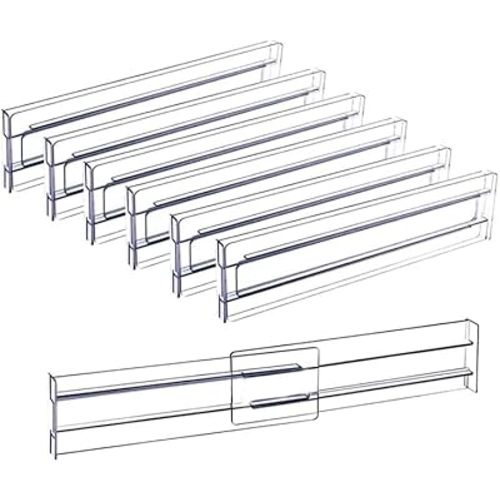Acrylic Clear Drawer Dividers, Expandable 11-19'' Dresser Organizers Transparent Kitchen Drawer Organizer, Clear Plastic Drawers Separators for Clothing Kitchen Utensils and Office Storage 6 Pack