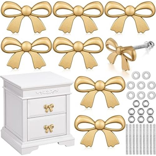 8 Pcs Bow Drawer Knobs Matel Bow Dresser Knobs Vintage Handles for Dresser Handles for Home Bedroom Kitchen Cabinets Hardware Cupboard (1.6 x 1 Inch)