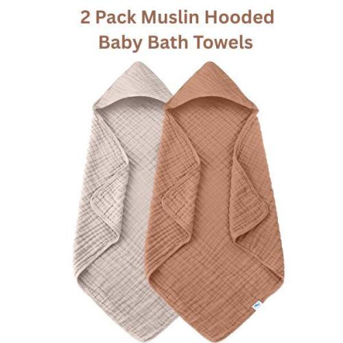 2 Pack Muslin Hooded Baby Bath Towels – 100% Cotton, Highly Absorbent - TikTok Shop