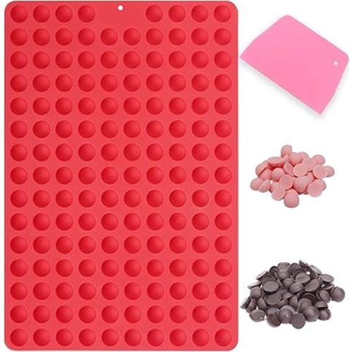 Mini Round Silicone Molds, 148 Cavities Semi Sphere Chocolate Candy Mold for Baking and Freezing Chocolate Chip/Gumdrop/Cookie/Dog Treat/Cake Decor/Fruit Snack (with a Scraper)