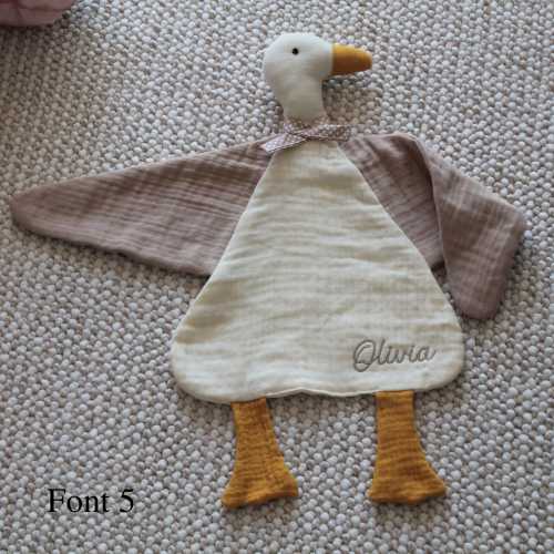 Boho Goose lovey for babies Christmas Gift for kids, Custom Embroidered Muslin Animal Baby Shower Gifts, Newborn doudou personnalisé