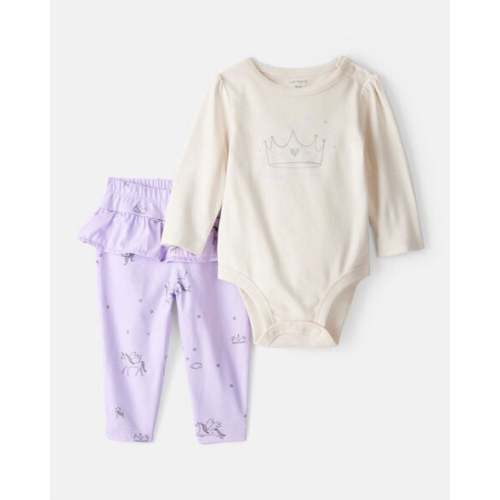 Baby Girl 'Daddy's Little Princess' Star Print Cotton Long-Sleeve Bodysuit & Pant Set - White/Purple - Carter's | Carter's