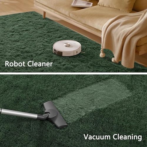 Nuttumico Fluffy Area Rugs for Living Room Bedroom, 5x8 Dark Green Ultra Soft Plush Fuzzy Rug, Anti-Skid Indoor Carpet Nursery Rugs for Kids Room Home Decor, High Pile, Non-Shedding
